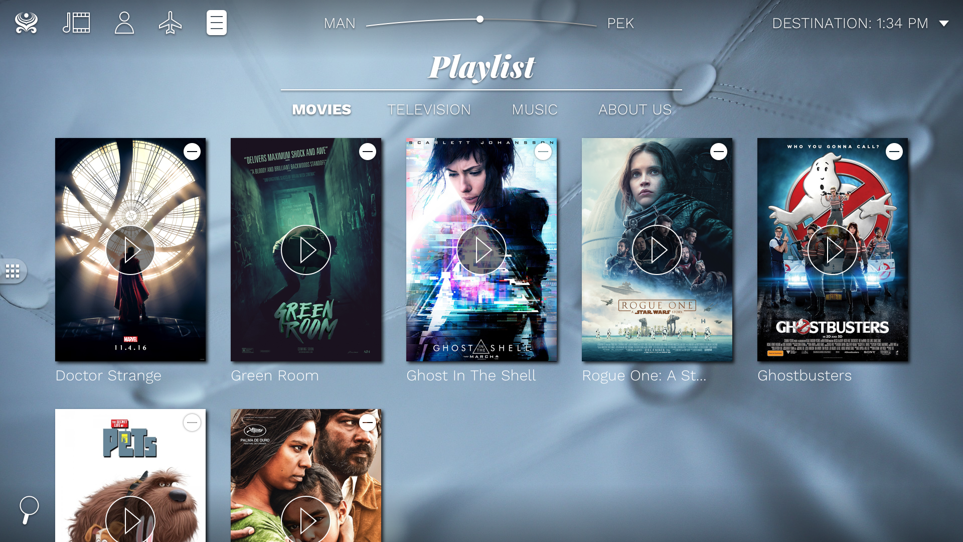 The movie listings within Playlist. A list of movies is shown with the ability to remove them at-will.