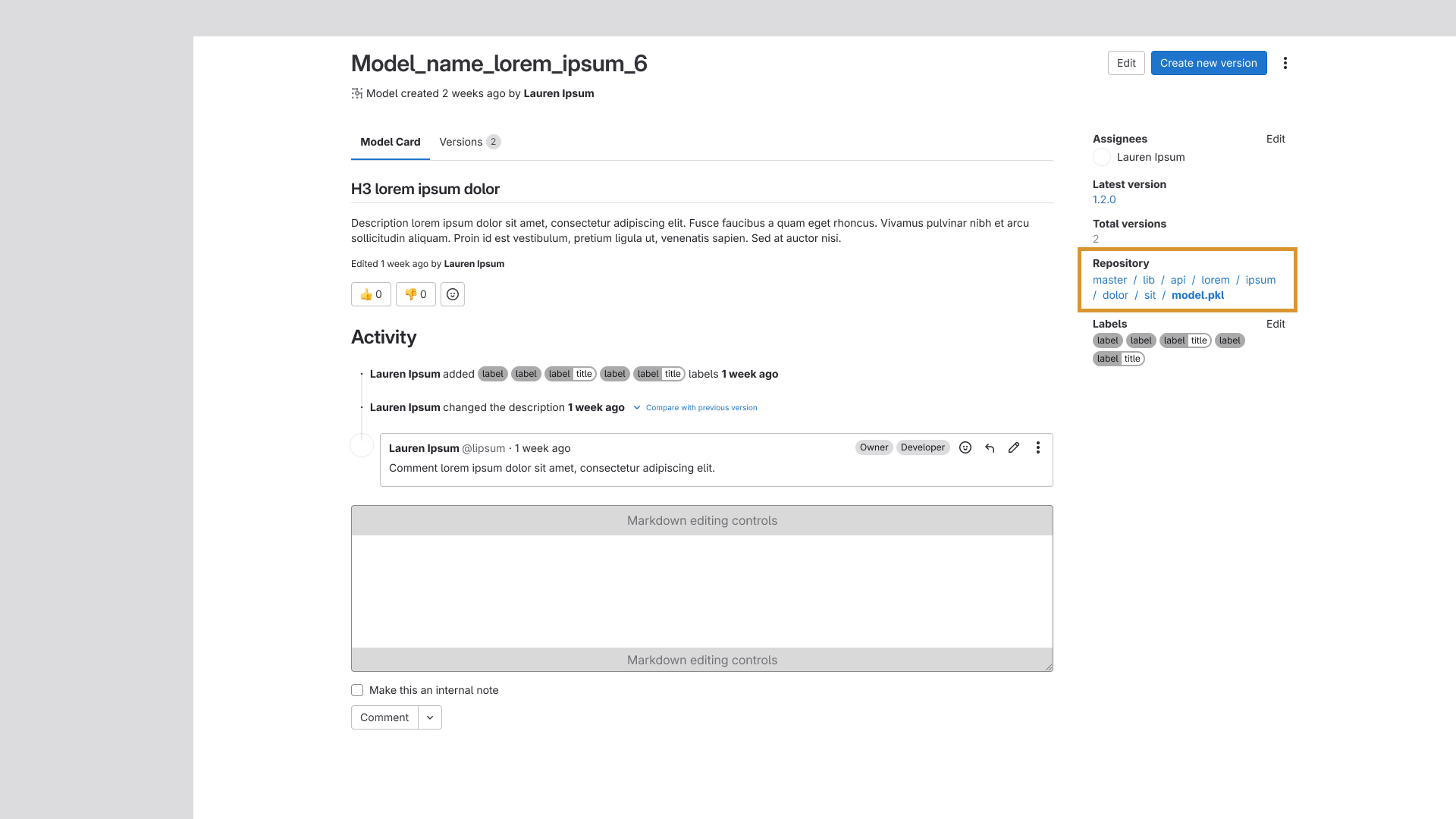 The model listing page with the primary button highlighted. It now reads 'Create/import Model' to signify the user is in the model hierarchy.