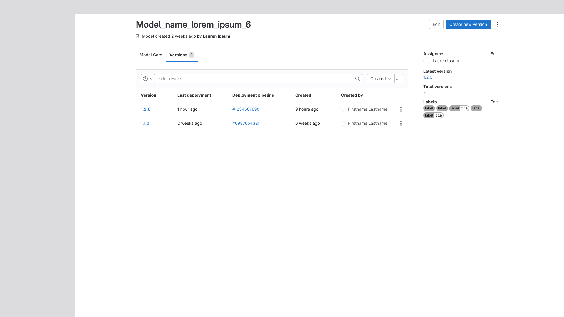 The new version listing page, with new colums for last deployment and deployment pipeline.