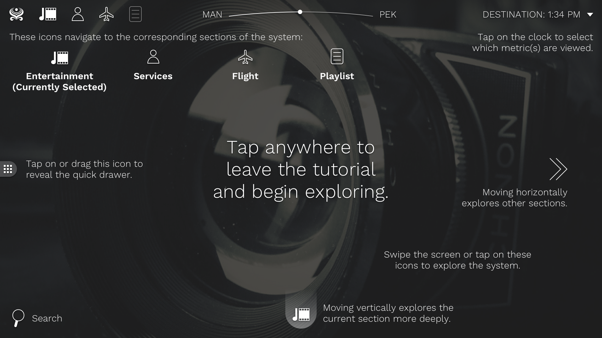 The help page overlay, explaining all of he navigation controls.