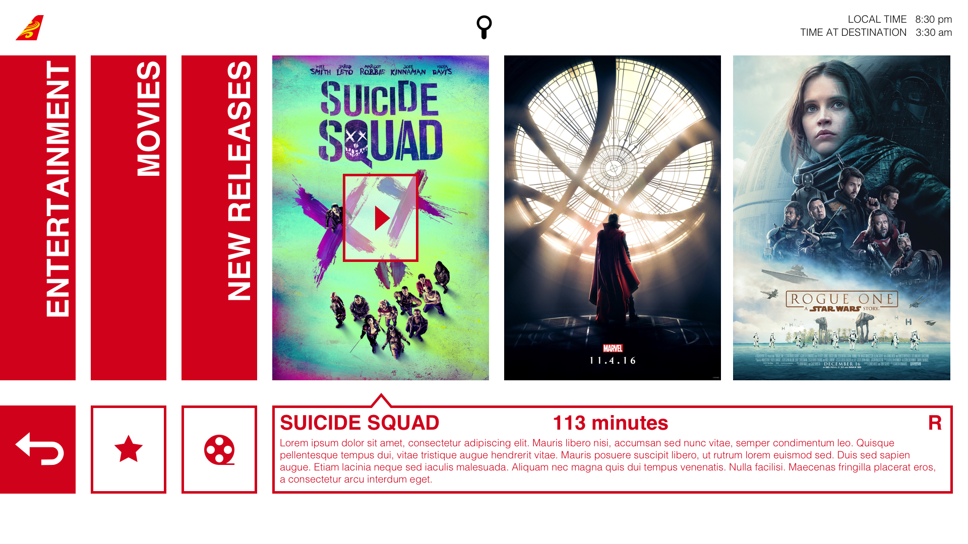 The movie listing. There are three breadcrumb nav columns to the left and movie browsing on the right.
